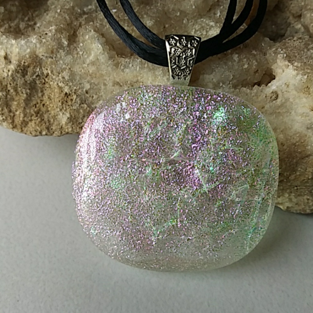 Large clear dichroic glass pendant 1.75 in - Picture 2 of 8